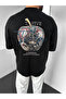 Black Oversize T-Shirt with Apple Print and Back Detail - 3