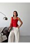 Women's Red Square Collar Button Detailed Corset Stitched Blouse Get26369 - 3