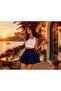 Navy Blue Women's Diver Fabric Flared Mini Skirt