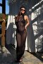 Black Neck Tie Detail Shiny Beach Dress - 1126