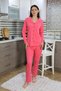Fashion line women's cotton combed front buttoned long sleeve pajama set pink 2783 - 2