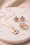 White Color Sakura Flower Necklace Earrings Ring Set in Gift Box