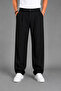 Men's Black Modern Cut Pleated Wide Leg Fabric Trousers - 2