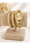 Snake Bracelet Watch Gold Color Case Silver Dial Women's Stylish Design Gift Boxed - 2