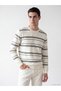 Lcwaikiki Classic White Crew Neck Striped Men's Knitwear Sweater