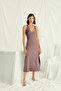 Mink Lace Long Nightgown, Transparent Backless Drop Neckline, Slit Deep V-Neck Viscose Home Dress, Thick Strap Women's Nightgown - 2