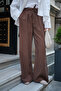 Women's Double Pocket Elastic Waist Modal Pants with Lace Detail Light Brown