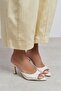Fenrir Beige Rustic Patterned Pointed Toe Women's Thin Heeled Slippers