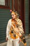 Petra Brush Paint Pattern Shawl - Mustard - 2