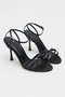 Ava Black Satin Cross Detail Ankle Strap Women's Heeled Shoes - 4