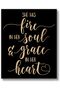 30x45 cm Gallery Wrapped Canvas | She Has Fire In Her Soul Quote | Black Gold Glitter Motivational Wall Art | Ready to Hang