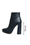 Navy Blue Leather Platform High Heeled Women's Boots - 4