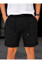 Men's Diagonal Fabric Pocketed Lace-Up Double Leg Buttoned Zippered Shorts - Black - 2