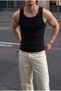 Men's Black Color Halter Neck Detailed Streetwear Tank Top - 2