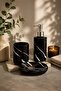 3 Piece Luxury Marble Patterned Black Bathroom Set