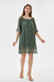 Khaki Italian Elastic Madonna Collar Lace Laced Lined Short Dress 38 - 44 Size - 5