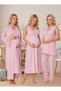 New Season Pink Shawl Collar Breastfeeding Feature Lace Detailed Design Wide Straps 100% Cotton Maternity Nightgown Pajama Set - 8