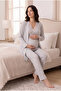 Maternity Pajama Set - Gray Melange Lace Detailed 3-Piece Set - 4