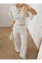 Women's Polka Dot Two-Piece Set Crop Blouse Wide-Leg Pants - 3