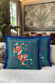 Exotic Tiger Figured Fringed Pillowcase-Safari Turquoise Tile Navy Blue Tassel Throw Pillow Cover - 2