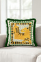 Ethnic Fringed Pillowcase with Exotic Tiger Figure - Safari Boho Green Black Tassel Throw Pillow Cover - 5