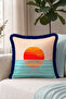 Sunset Sea View Fringed Pillowcase - Coastal Orange Navy Blue Tasseled Throw Pillow Cover - 7
