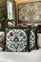 Floral Botanical Ethnic Fringed Pillowcase - Ottoman Garden Green Grey Cream Tassel Throw Pillow Cover - 2