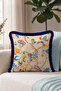 Floral Motif Fringed Pillowcase - Romantic Spring Country Powder Navy Blue Tassel Throw Pillow Cover - 3