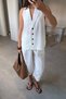 Linen Vest and Trousers Premium Set - White - 2