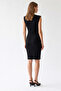2174 Women's Body-Fitting Padded Ribbed Midi Dress Black - 4