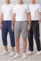 Men's Comfortable Fit 3-Piece Set Navy Blue Capri Gray Shorts Black Trousers Linen Harem Pants Summer Casual Model