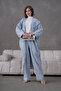 Women's Pearl Detailed Denim Kimono Cardigan Bottom-Top Set - 4