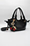 Women's Black Knot Detailed Crossbody Hand and Shoulder Bag with Cherry Charm Accessory