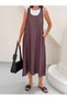 Premium Denim Pocket Salopet Dress and Single Jersey Combed Cotton Blouse Two-Piece Set - 3