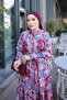 Plum Half-Buttoned Layered Dress with Elastic Sleeves and Skirt - 3