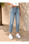 Women's Light Blue High Waist Mom Fit Ripped Detailed Denim Jean Trousers - 5