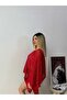 Women's Red Sequined Asymmetrical Transparent Blouse - 4