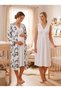 New Season Ecru Summer Patterned Lace Detailed Design Short Sleeve Maternity Nightgown Set with Breastfeeding Feature - 3