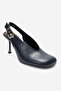 Flaris Navy Blue Leather Women's Heeled Shoes - 3