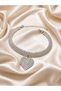 Heart-Shaped Stone Choker Necklace – Stylish Women's Neck Chain with Shiny Crystal Stone Detail - 2