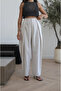 Stone Pleat Detailed Linen Trousers - 5145 - 6