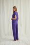 Purple Lace Detailed Pajama Set, Women's Short-Sleeved Viscose Pajama Set, V-Neck Guipure Home Wear Dress, 2-Piece Luxury Set with Lace Cuffs - 3
