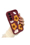 Samsung Galaxy S24 Fe Compatible Case Camera Protector Burgundy Silicone Couple Phone Case with Floral Pattern - 3