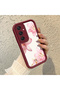 Samsung Galaxy A25 Compatible Case Camera Protector Burgundy Silicone Couple Phone Case with Floral Pattern - 2