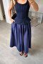 Poplin Skirt with Elastic Waist and Pocket Detail - Dark Blue - 2
