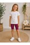 Girls' Floral Patterned Cotton Crew Neck T-Shirt and Half Tights Summer Two-Piece Set