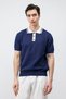 Navy Blue Cotton Textured Polo Collar Knitwear