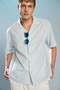 100% Cotton Boxy Fit Apaş Collar Printed Short Sleeve Light Blue Shirt I3885Ax26Hs - 3