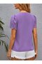 Women's Short Sleeve V-Neck Dubai Blouse with Ruched Sleeves - 3