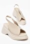Women's Wedge Heel Sandals Beige Side Closed Flat Model